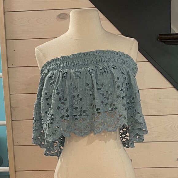 ❤️ Free People One Perla Eyelet Lace Off-Shoulder Crop Top NWOT Sizes XS & S - Picture 3 of 5
